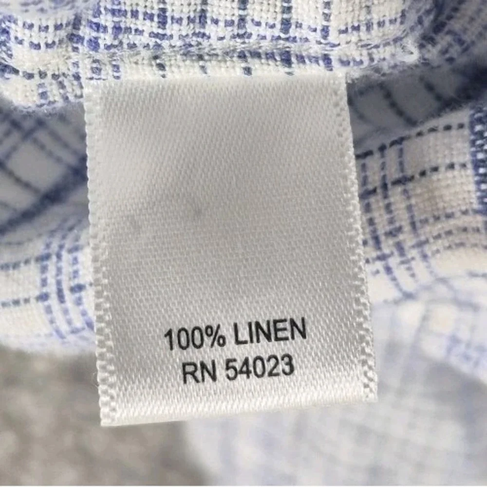 Banana Republic‎ Linen Button Up Shirt Men's Medium Blue Plaid Short Sleeve